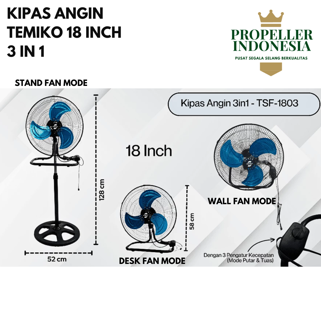 Kipas Angin Tornado Besi 3in1 12Inch Stand Fan Desk Fan Wall Fan-1218 dan 2in1 17Inch