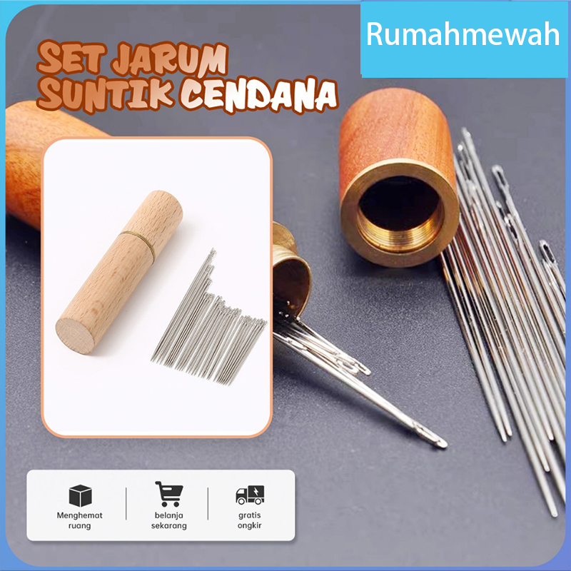 30PCS Jarum jahit tangan jarum besi jarum selimut kain jarum jahit set tong jarum kayu kompak set jarum Needlework Set kayu solid
