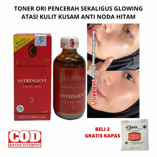Toner Pembersih Penyerap Kilap Glowing Antii Noda Hitaam Claridem Astringent Original Pencerah Wajah
