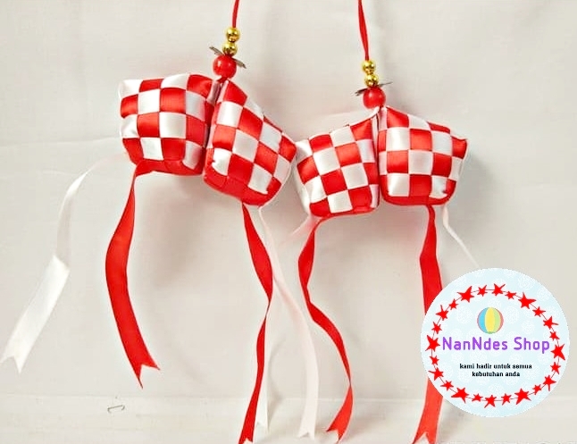 Ketupat Pita Satin Hut RI 1 set isi 2 pcs / Aksesoris Kemerdekaan 17 Agustus Hiasan Merah Putih / Hiasan Parcel