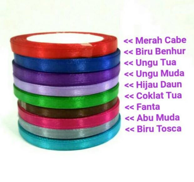 Pita Satin 06 CM / 1/4 INCH ( panjang 25 YARD / 225 METER ) Pita Kado hias