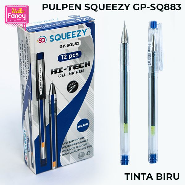 Pulpen Gel Squeezy / Pena Gel Pen Office Smooth 05mm 1 pak Hitam Biru