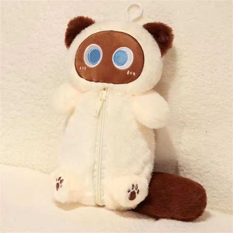 Tempat Pensil make up dll Boneka Kucing Siam Boneka Hewan Kapasitas Besar Multifungsi Desain Lucuu