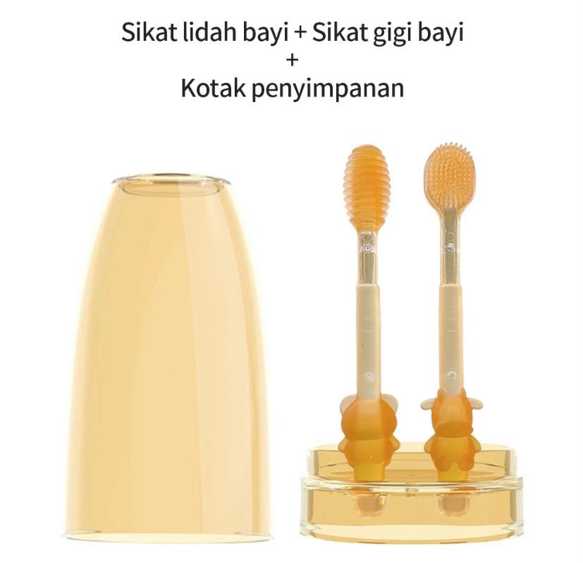 Sikat Lidah Bayi Silikon Lembut Sikat Gigi Bayi Pembersih Lidah Bayi 2 In 1 + Cup
