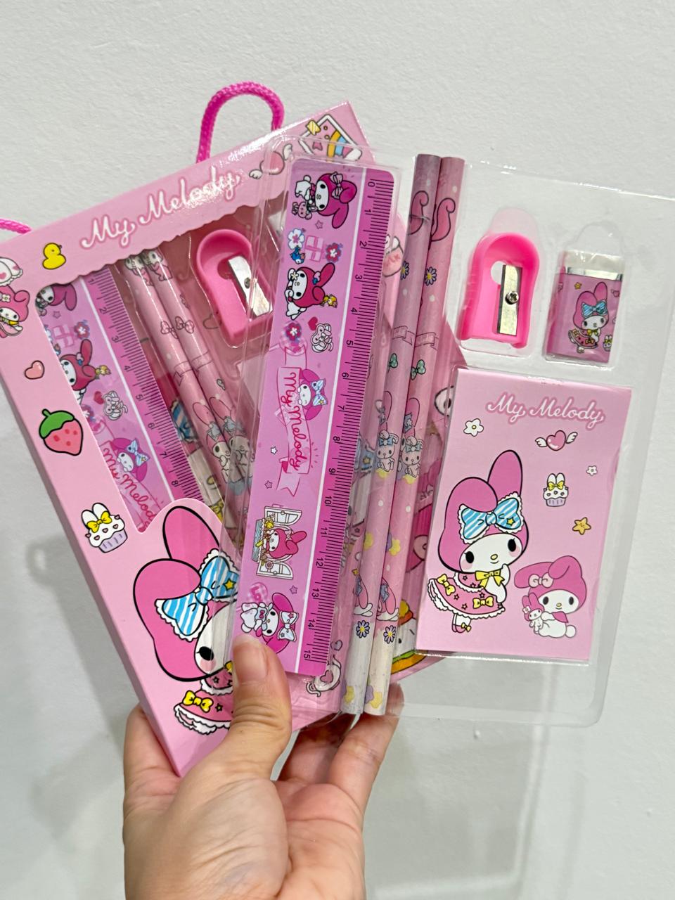 PENSIL SET KARAKTER SANRIO KUROMI CHINAMOROL MELODY 6 IN 1 ATK Set Kuromi and Friends