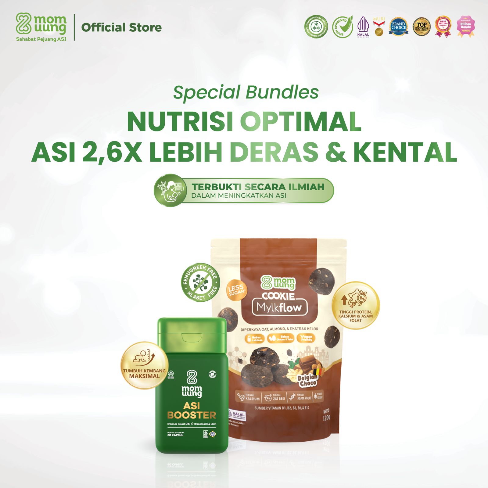 Mom Uung Special Bundling New ASI Booster 30 Kapsul - 60 Kapsul dan Cookie Mylkflow 120 gr / Pelancar ASI Bebas Fenugreek / Halal dan BPOM