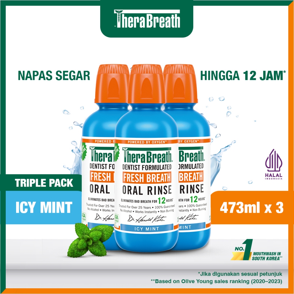 TheraBreath Mouthwash Mild Mint 473ml x3 – Obat Kumur Premium Formula Dokter Gigi Nafas Segar & B...