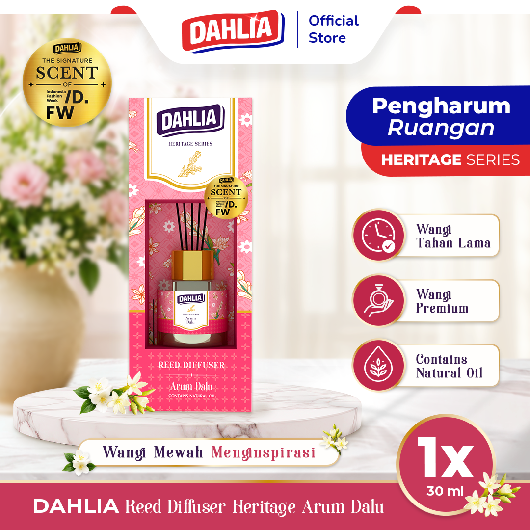 Dahlia Reed Diffuser Heritage Series Arum Dalu Isi 1 (30ml) - Pengharum Ruangan dengan Wangi Mewah & Menenangkan