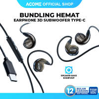 ACOME Earphone Headset Type-C ACE01 Pro 3D Subwoofer Powerfull Bass Plug and Play Transparent Wired Body Black Original - Garansi Resmi 2 Tahun