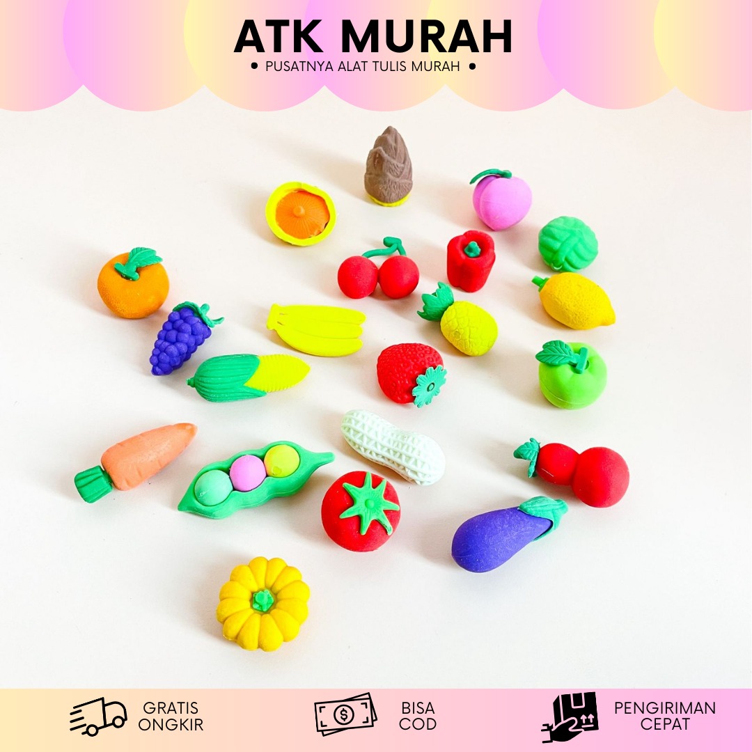 MINI FOOD MAKANAN PENGHAPUS SAYURAN BUAH BUAHAN HAPUSAN ERASER TERMURAH COD RANDOM SATUAN ER-1244