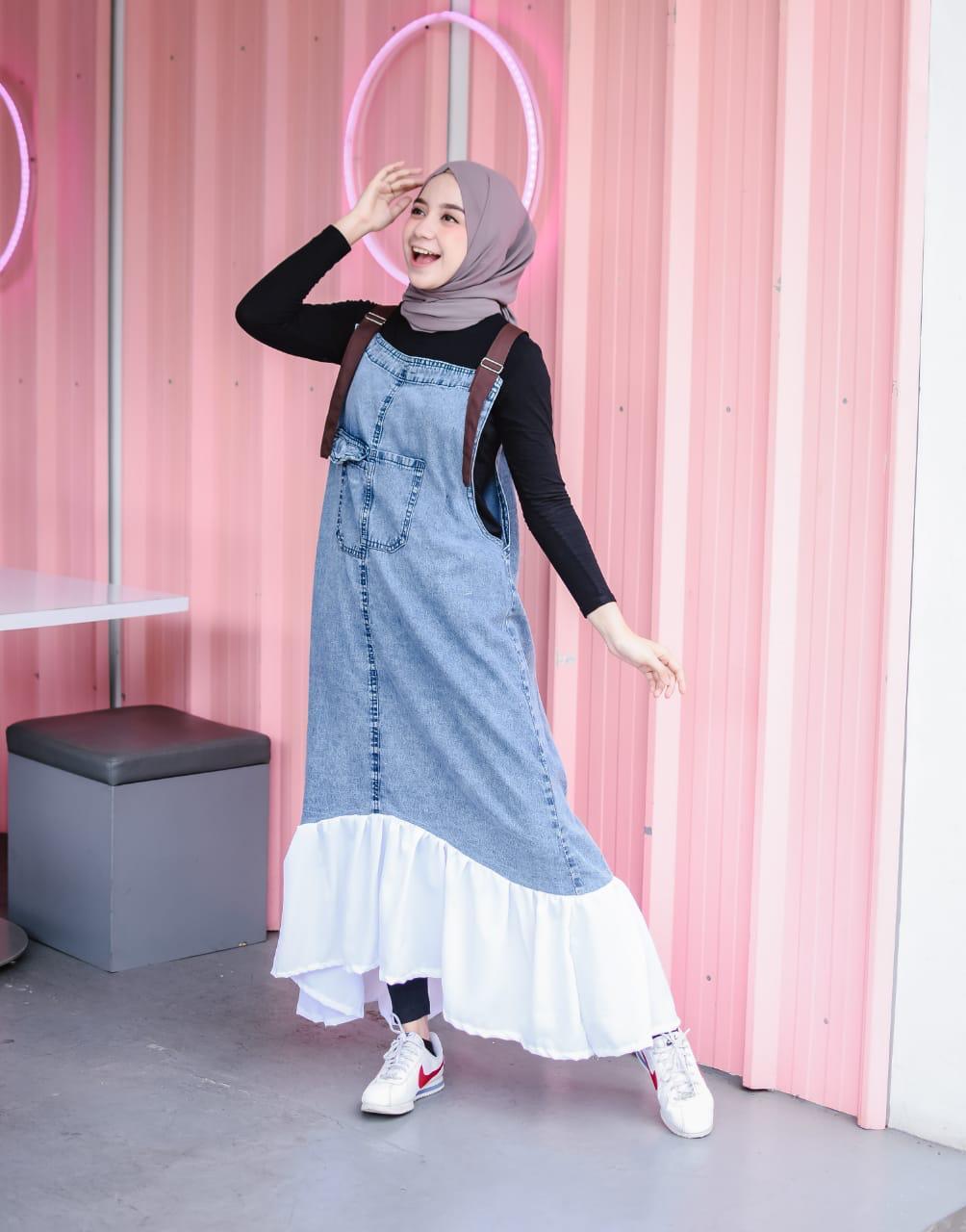 Baju Muslim Modern ZENA LONG OVERALL MF Jeans Mix Wolfis Baju Wanita Jumpsuit Casual Pakaian Modern Baju Kerja Hijab Modern Terbaru Overall Kekinian Baju Kodok Baju Terusan Muslimah Jumpsuit Lucu Overall Keren Kekinian 2019
