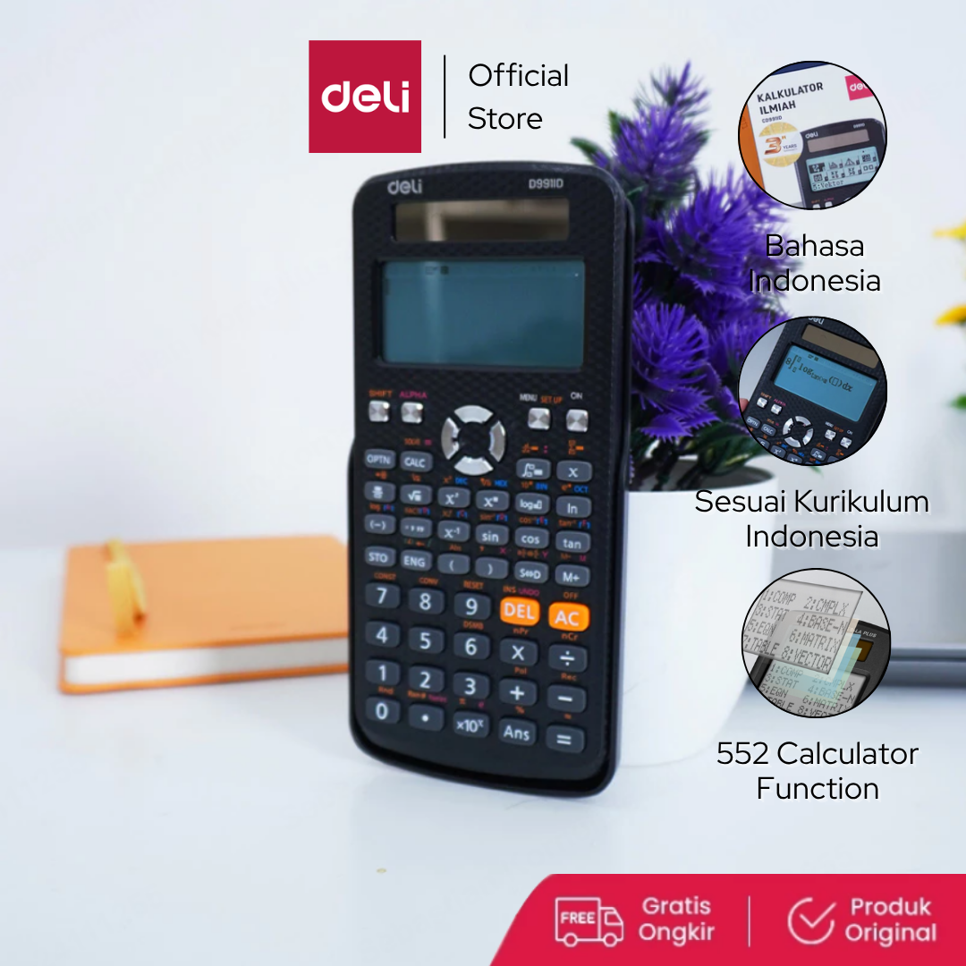 Deli Kalkulator Ilmiah / Kalkulator Sekolah / Scientific Calculator 552 Fungsi Kurikulum Indonesia CD991ID