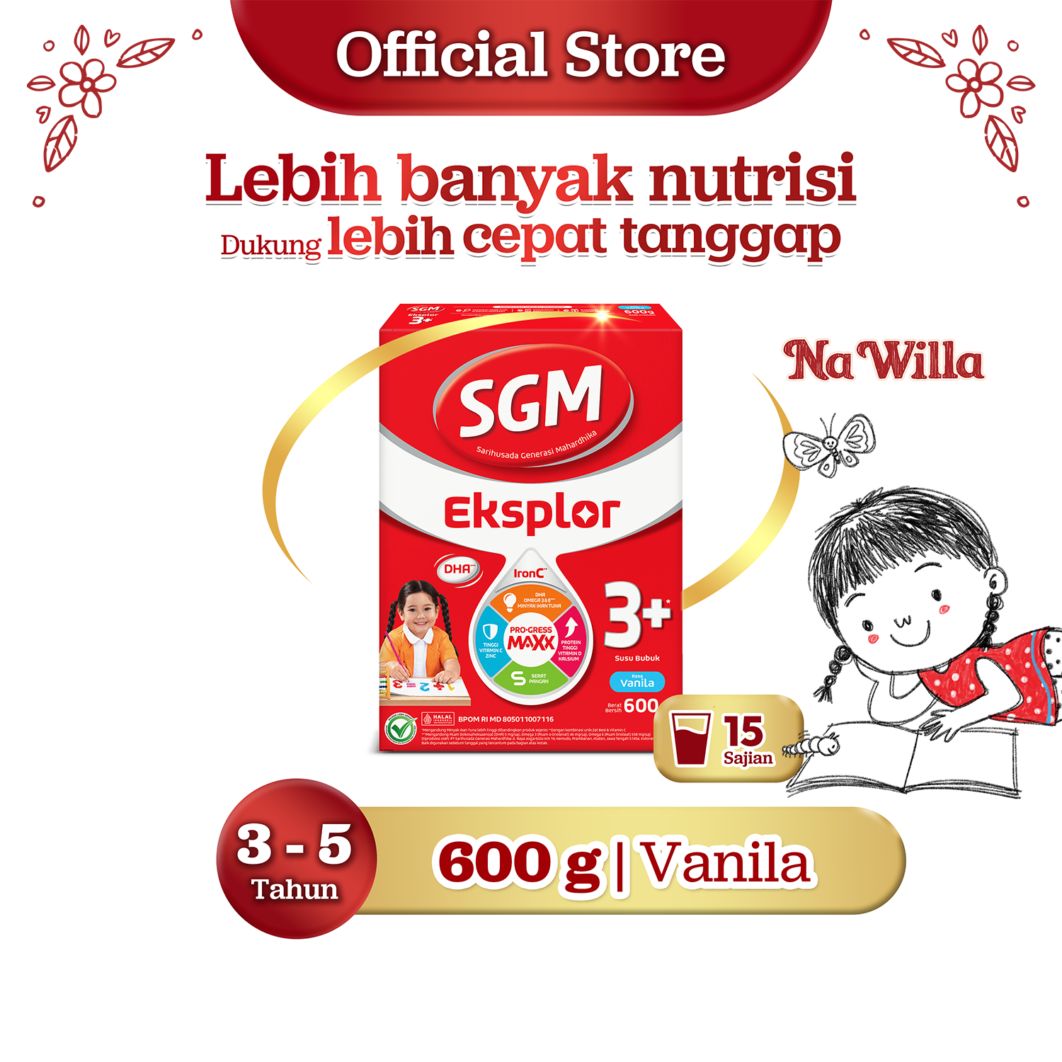 SGM Eksplor 3+ dengan IronC Susu Bubuk Rasa Vanilla 600gr - Untuk Usia 3-5 Tahun
