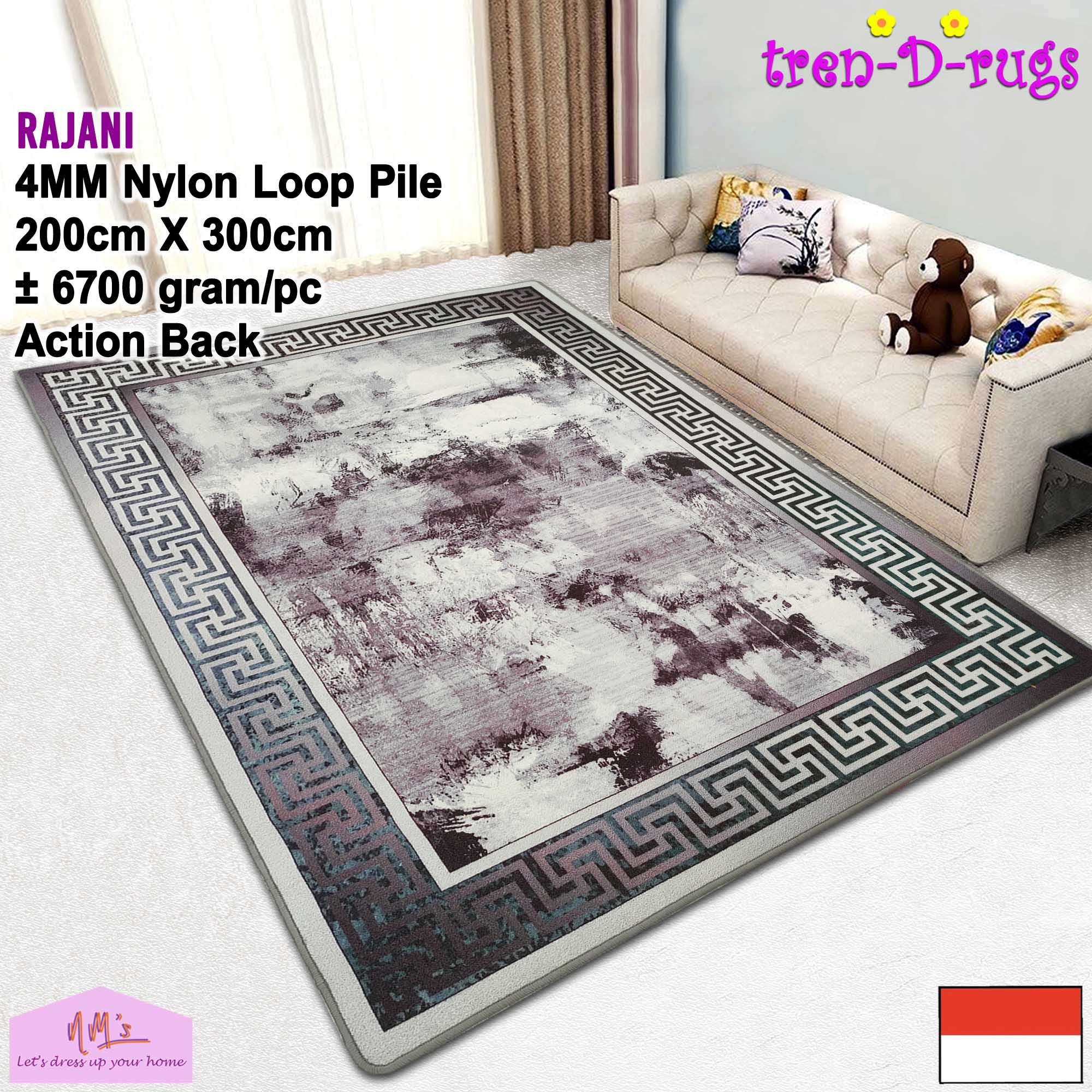 Tren-D-rugs Karpet eropa jumbo 200 cm x 300 cm permadani bulu motif digital print modern klasik retro aesthetic alas duduk lantai ruang tamu kamar tidur keluarga - NMs