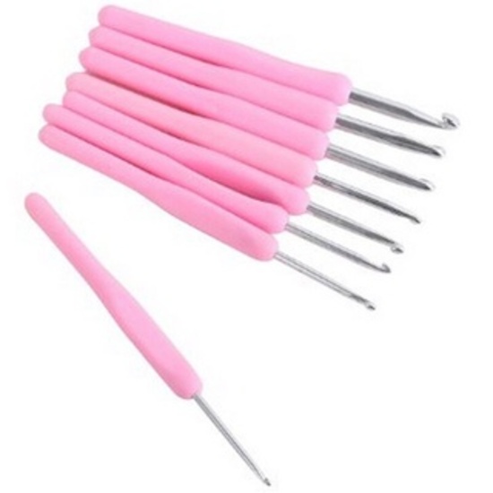 ANEKA - Hakpen Alumunium Gagang Plastik Soft Pink - Set (Alu Crochet Hook Handle)