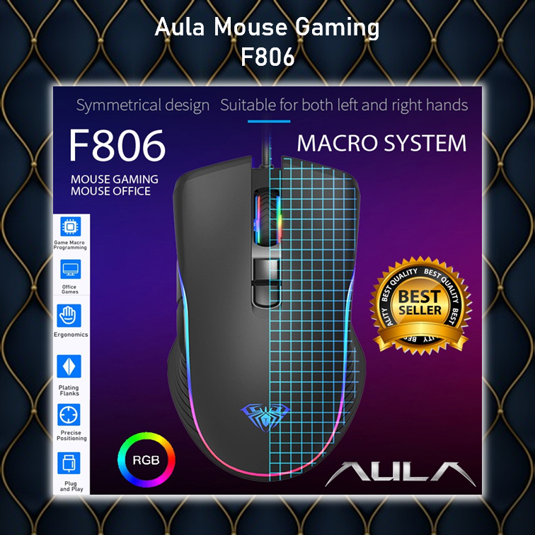Mouse Gaming AULA F806 – 2400DPI - RGB Backlight - Macro - 7 Buttons