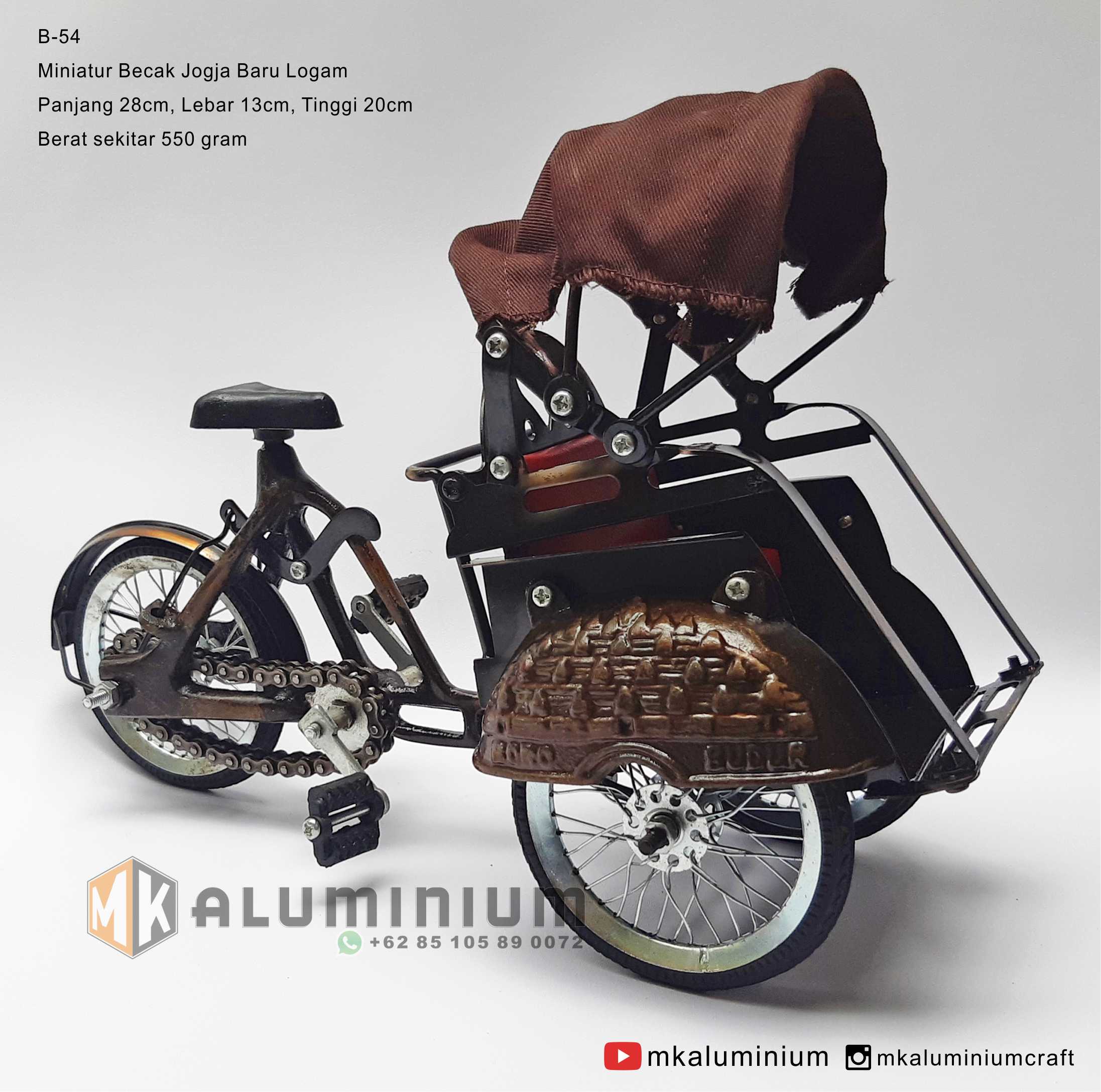 Pajangan Mainan Miniatur Becak Jogja dari Logam - MK Aluminium MB54