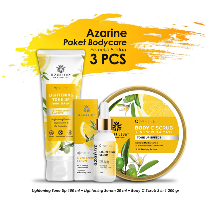 Paket Bodycare Azarine C White 3 pcs (Lightening Tone Up 100 ml + Lightening Serum 20 ml + Body C Scrub 2 in 1 Scrub and Mask 200 gr)