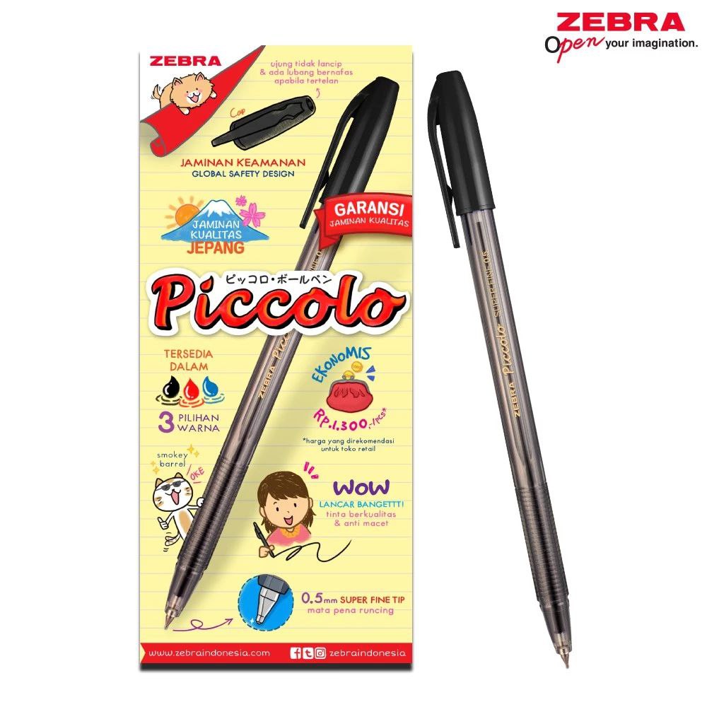 Pulpen Zebra Piccolo 0.5 - 1 lusin 12pcs
