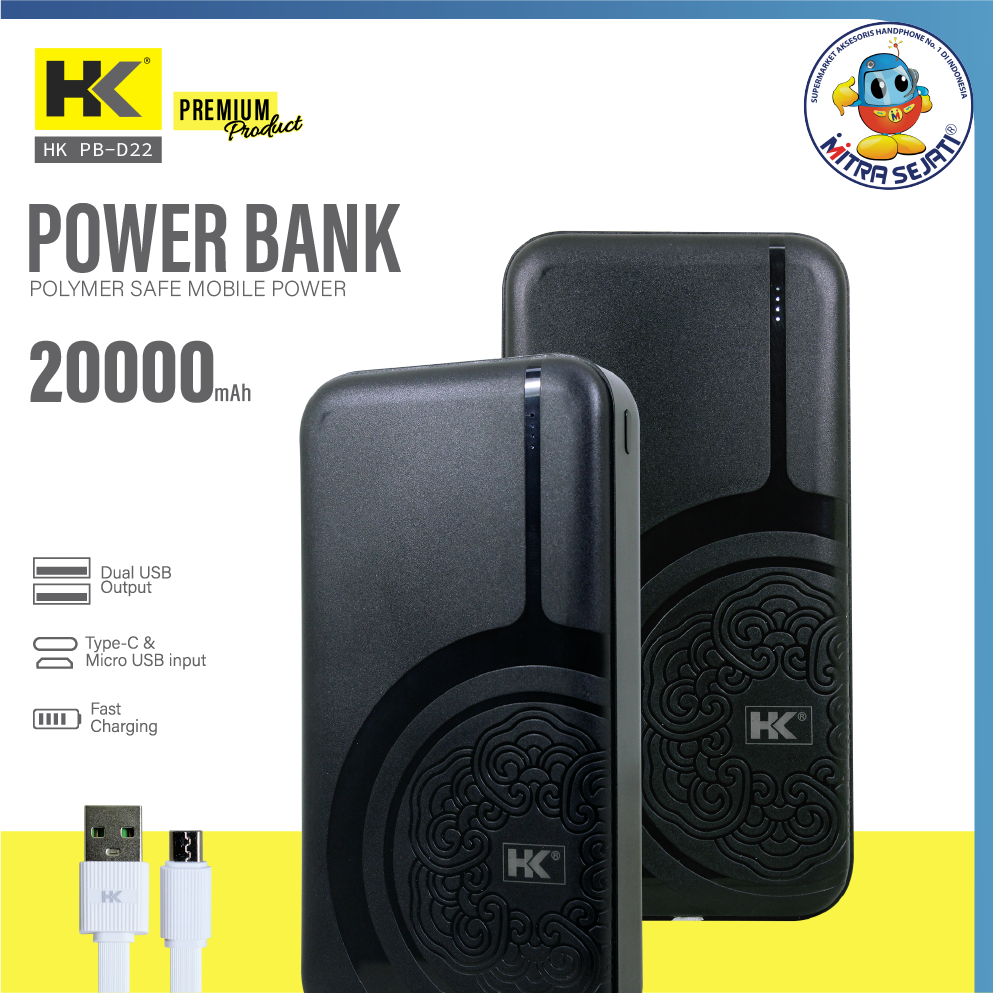 Powerbank HK PB-D22 20000 mAh 2 USB + LED Indikator-ATCPB200D22HK