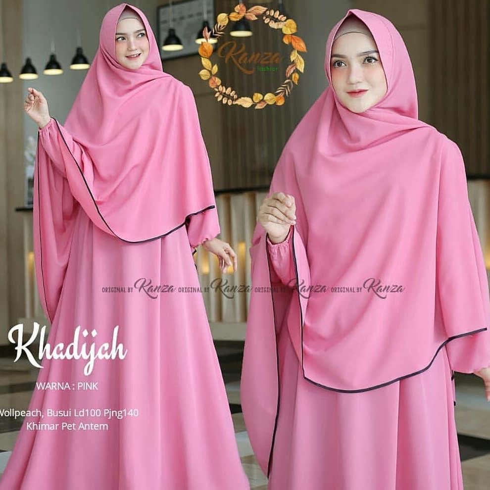 Baju Muslim Modern  KHADIJAH SYARI Moscrepe (Free Hijab / Khimar ) Baju Muslim Terusan Lengan Panjang Stelan Syar’i Polos Pakaian Modis Elegant Dress Syari Couple Gaun Kerja Murah Terbaru Gamis Trendy Modern Simple Set Casual Wanita Dress Pesta 2019