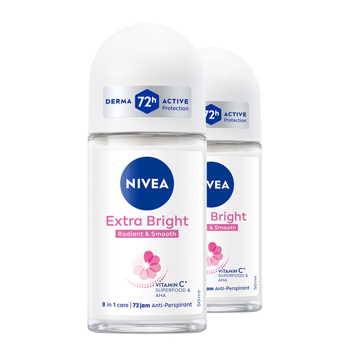 (PAKET HEMAT ISI 2) NIVEA Deodorant Roll On Extra Bright Radiant & Smooth 50ml - Deodoran wanita ...