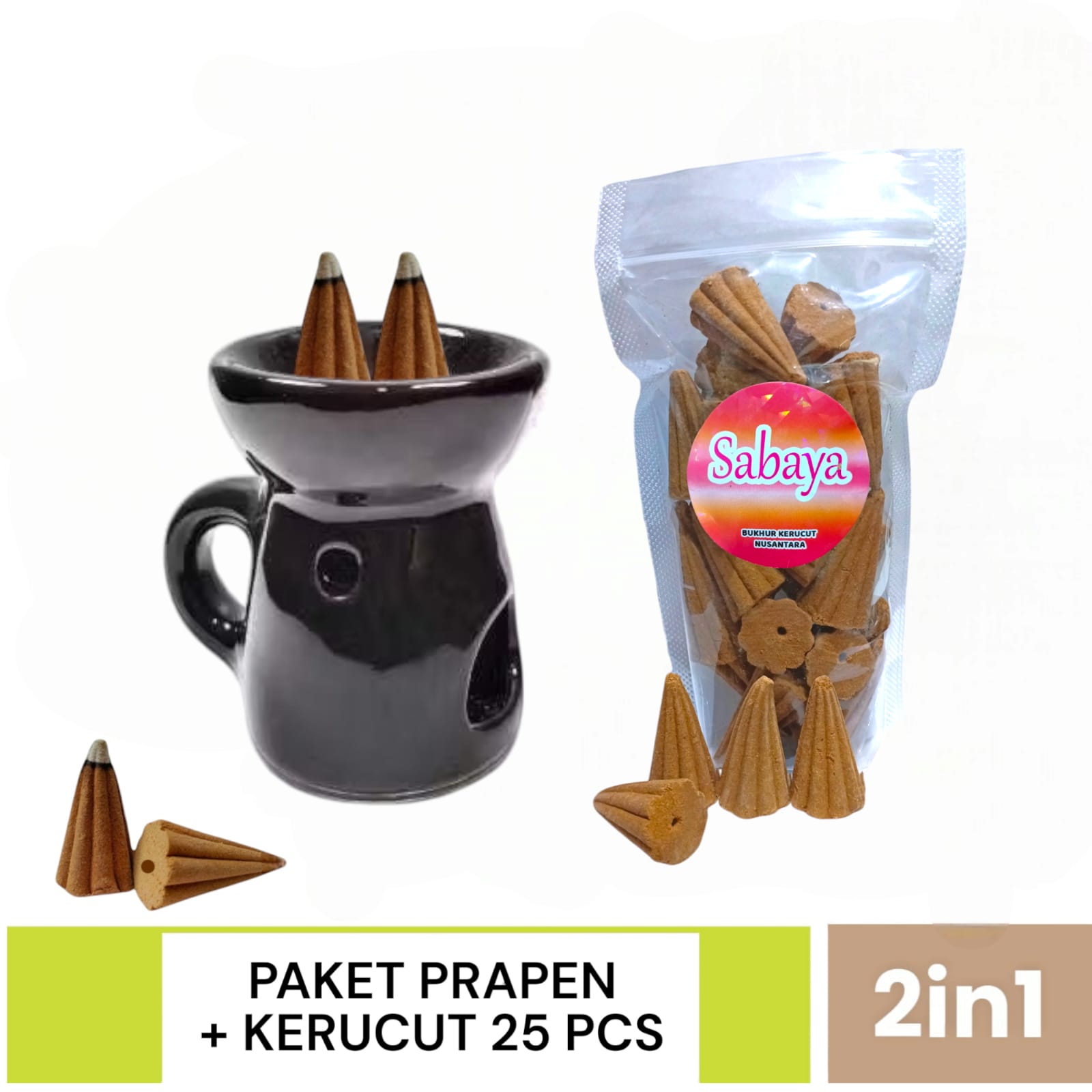 paketan ruangan tempat tungkuk bukhur + buhur dupa kerucut isi 25 pcs aroma oud gahru