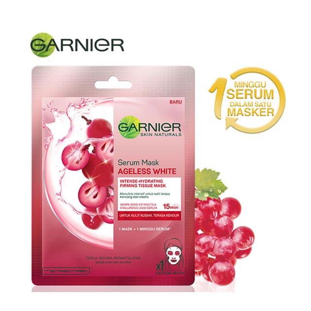 Garnier Serum Mask Hydra Bomb Ageless White Grape 23 gr / Sheet Mask Ekstrak Anggur