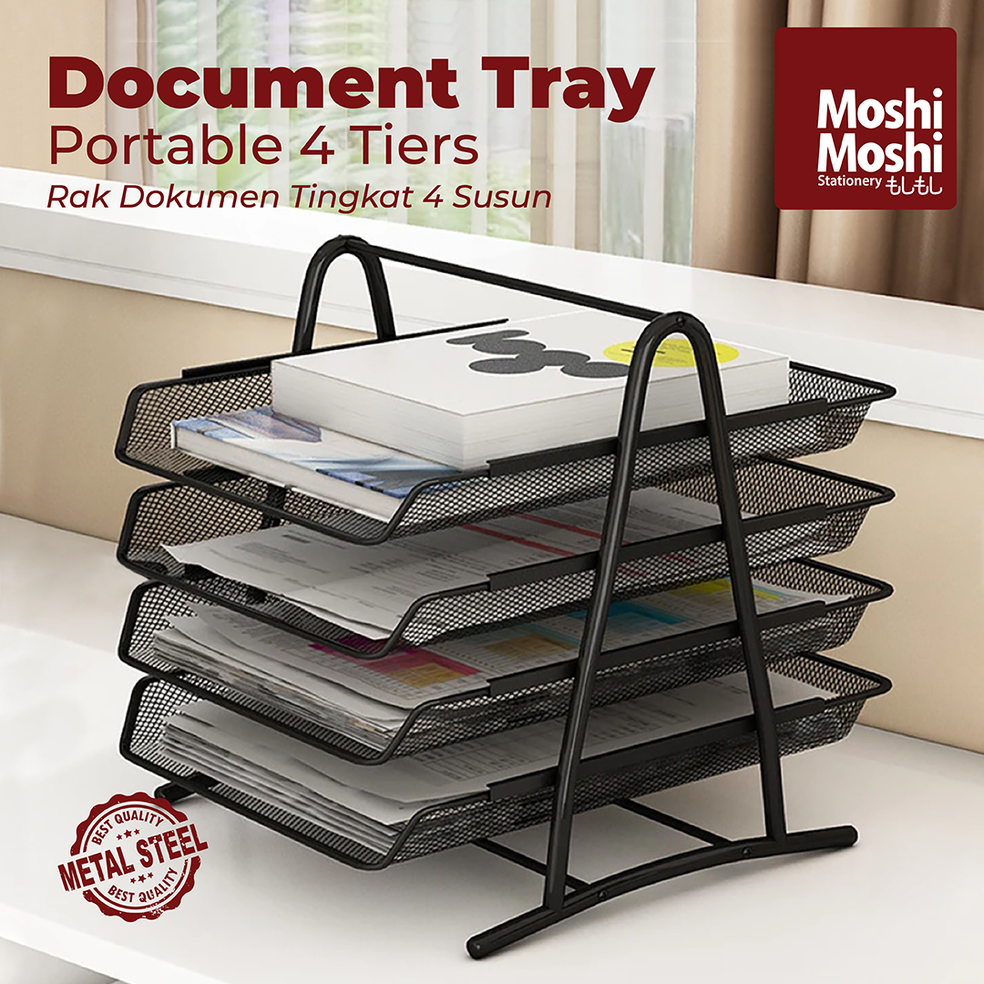 Document Tray Desk Storage Rak Kertas File Dokumen 4 Susun Jaring Besi
