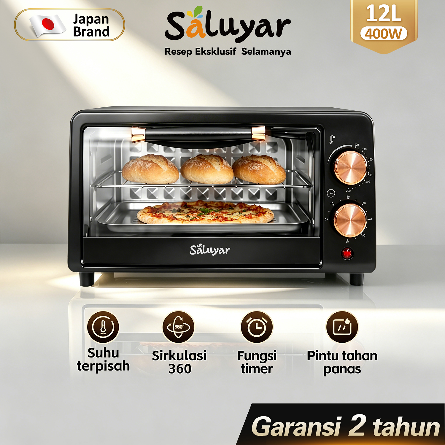 Saluyar KX1251 Oven Listrik 12L 400W Low Watt Timer Pengatur Suhu untuk Kue Roti Pizza