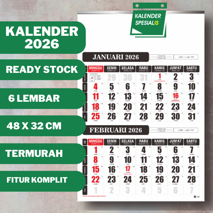 KALENDER DINDING DWIWULAN 2026 - 6 LEMBAR - BEST SELLER