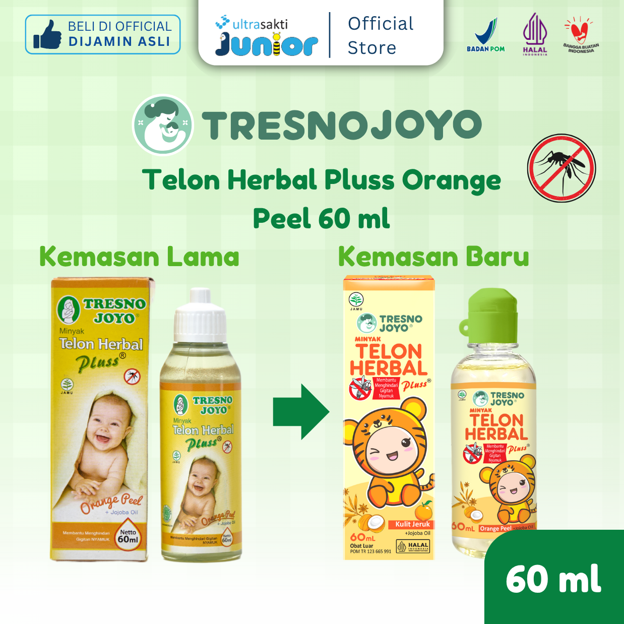 TRESNO JOYO TELON HERBAL PLUSS ORANGE PEEL 60 ML - Minyak Telon
