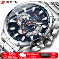 CURREN Jam Tangan Pria Fashion Merek Kasual Kuarsa Penuh Kronograf Baja Jam Kreatif Tanggal Olahraga Antiair(8363)