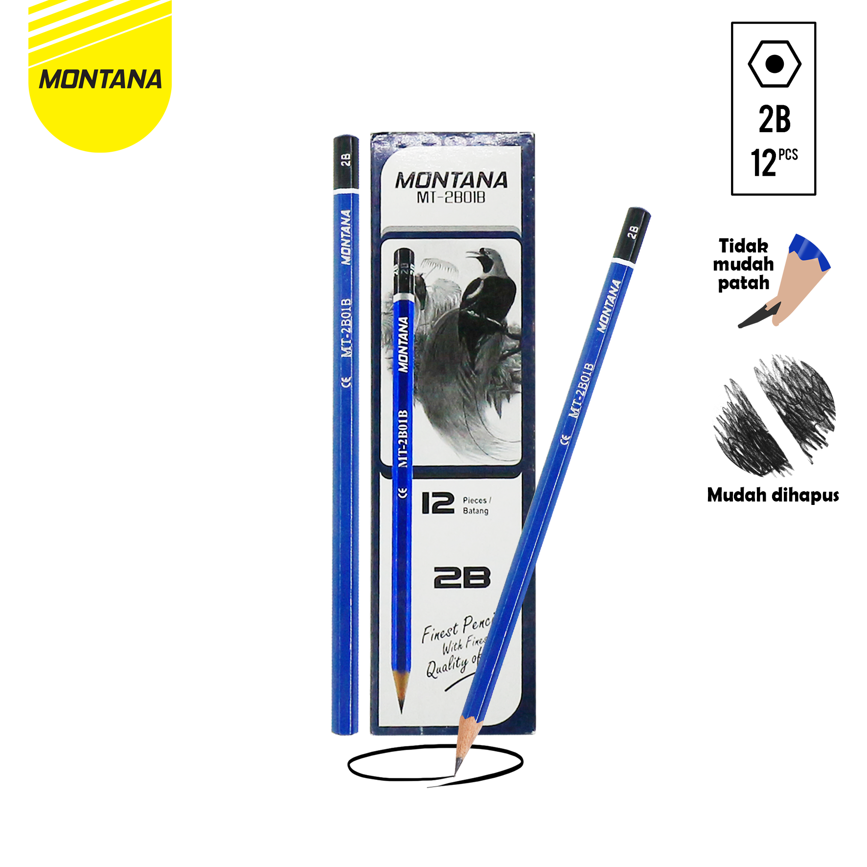 MONTANA Pensil 2B Lulus Uji Komputer 12 Pcs Pencil Alat Tulis Sekolah dan Kantor MT2B01
