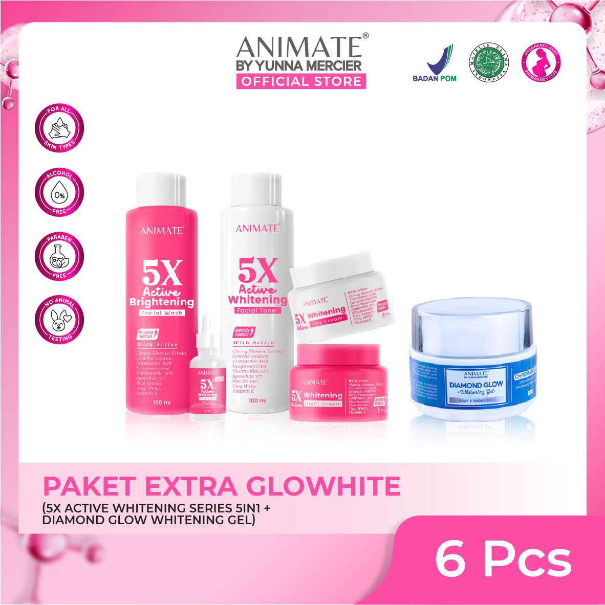Animate Paket Extra Glowhite (Animate 5x Active Whitening Series 5in1 + Animate Diamond Glow Whit...