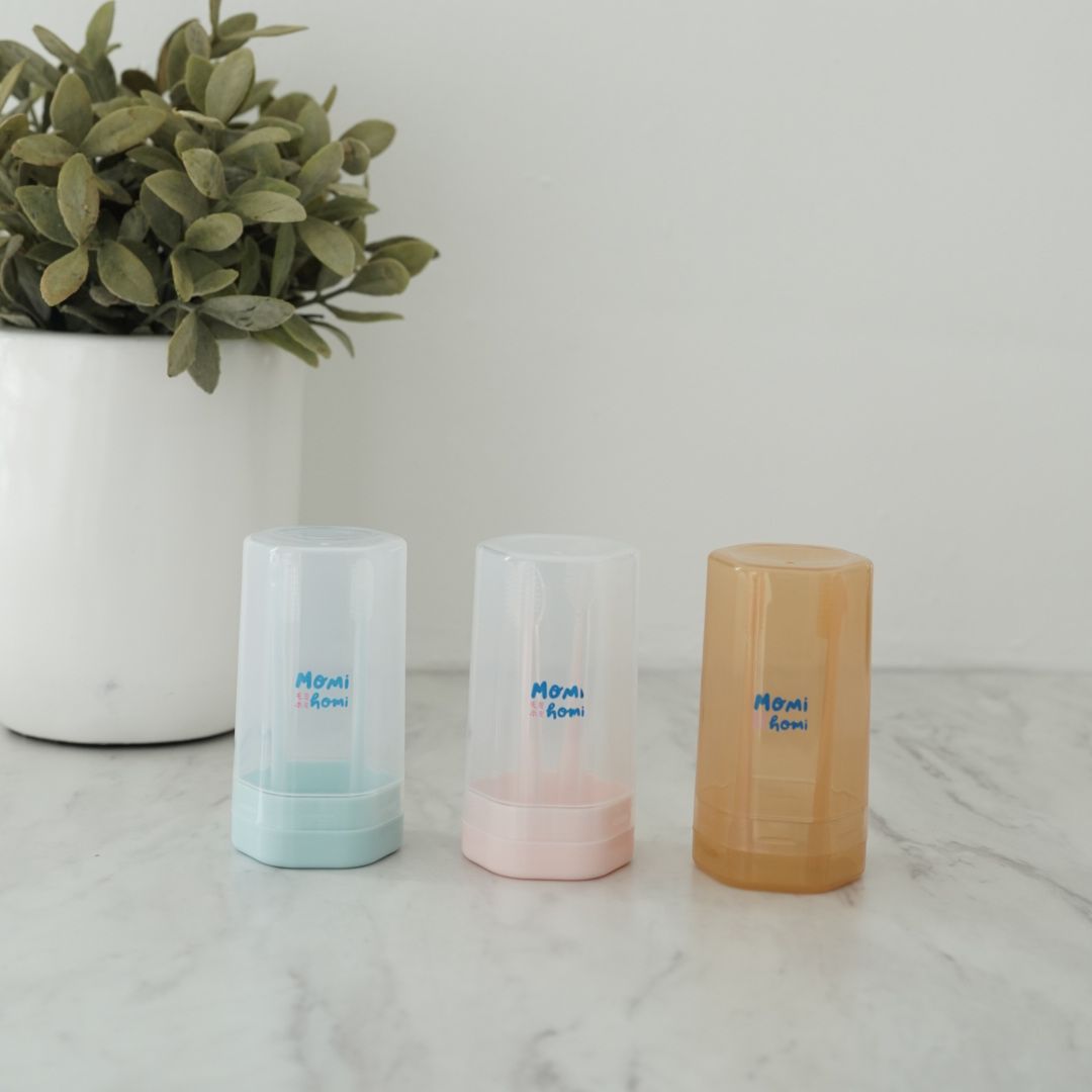 MOMI HOMI Baby Oral Care Pembersih Mulut Bayi Silikon Teether Set Sikat Lidah Bayi & Sikat Gigi Bayi 2in1 Sudah BPA FREE Silicone Tootbrush Perawatan Mulut Bayi