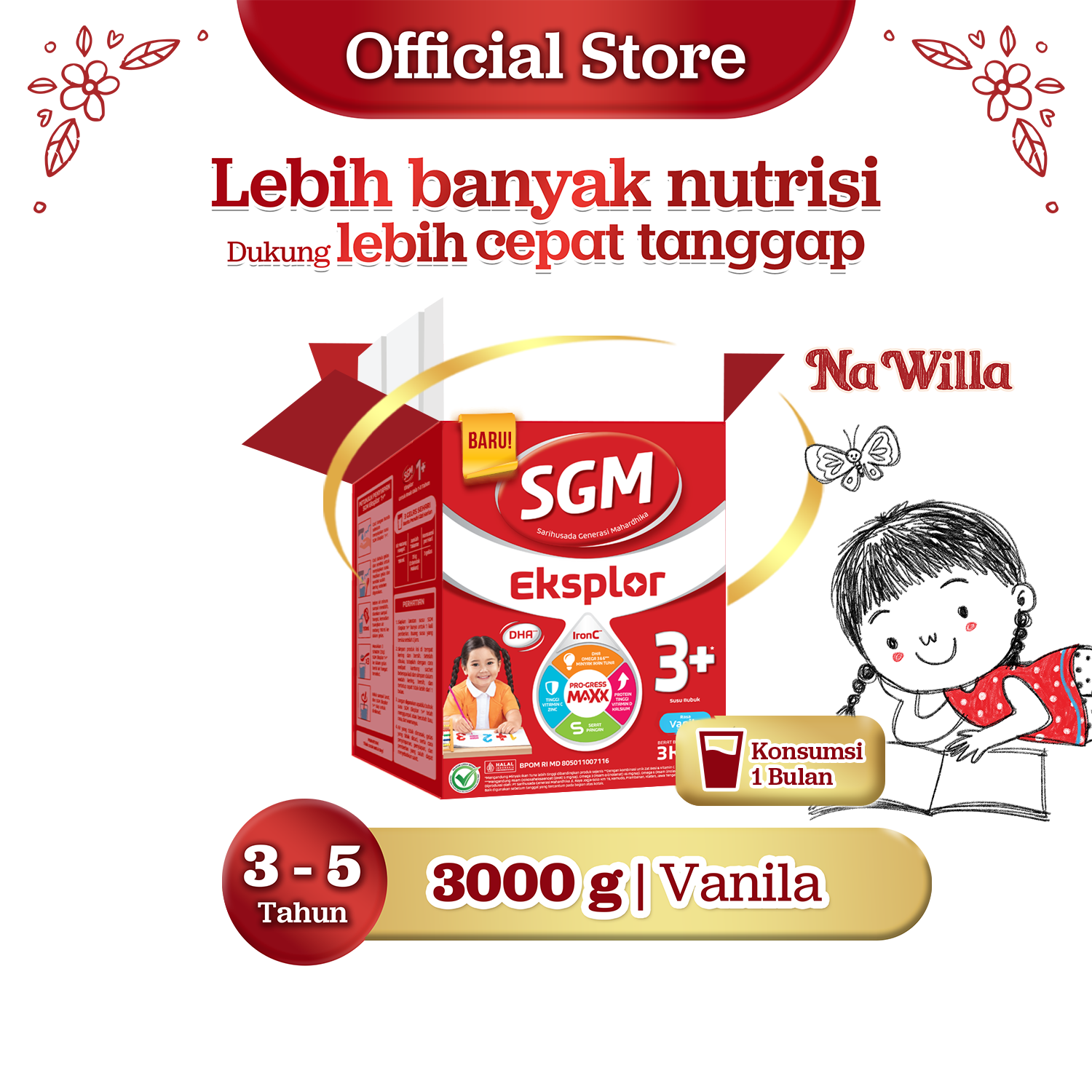 SGM Eksplor 3+ dengan IronC Susu Pertumbuhan Rasa Vanilla 3000gr - Untuk Usia 3-5 Tahun