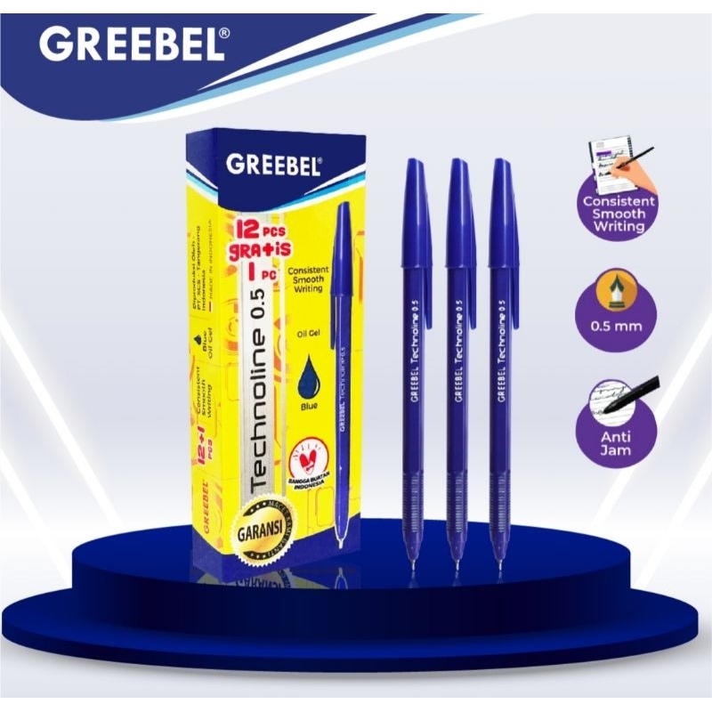 (12 GRATIS 1) PULPEN GREEBEL Pulpen / Pen Greebel Technoline 0.5