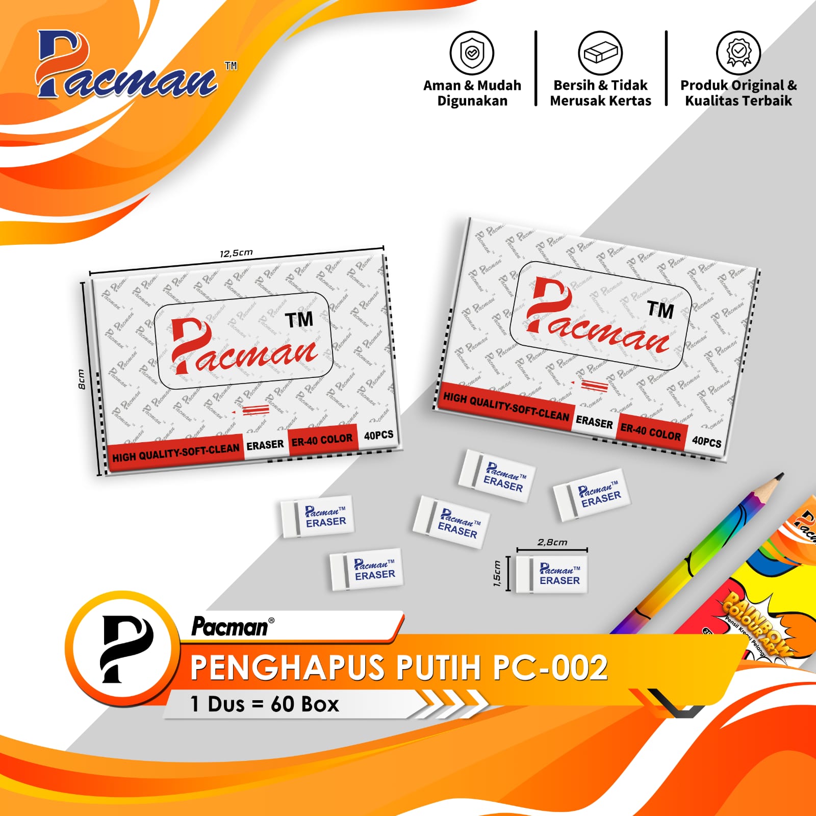 1 BOX ( 40 PCS ) Penghapus Pensil Mikimoto Max Premium Quality Grosir