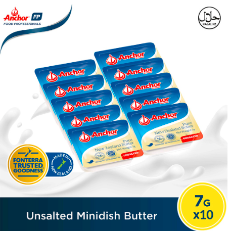 ANCHOR BUTTER MINIDISH 10pcs x 7gr UNSALTED & SALTED FREE FOOD CONTAINER - Makanan MPASI BAYI - Lemak Tambahan - MENTEGA Anchor