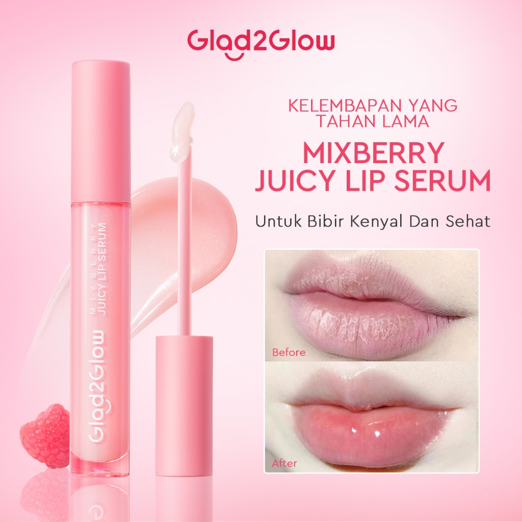 [BPOM] GLAD2GLOW MIXBERRY Lip Serum Lips Care Oil Magic Healthy Pinky Lip Balm 3in1 with Vit E an...