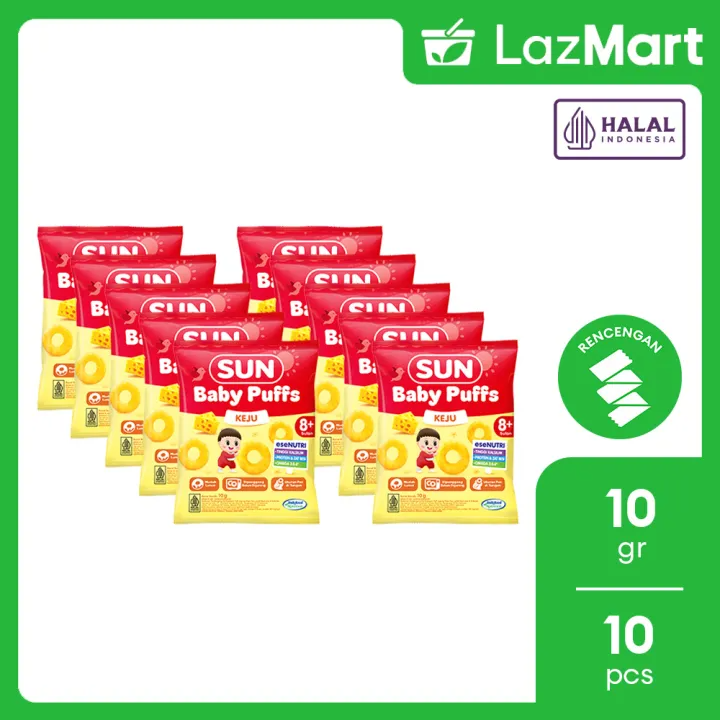 SUN Baby Puffs Cemilan Bayi Sehat rasa Keju 10x10gr [Renceng]