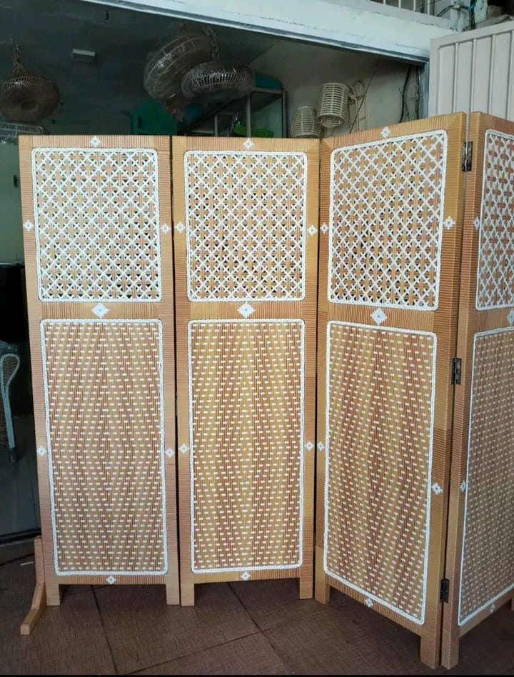 Sketsel ruangan rotan sintetis pembatas ruangan motif minimalis estetik harga per 1 keping/pintu ukuran L50cm X T170cm