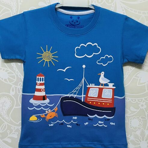 BISA COD - Kaos Baju Atasan Anak Motif KAPAL LAUT MERCUSUAR BIRU tiket kapal laut pelni