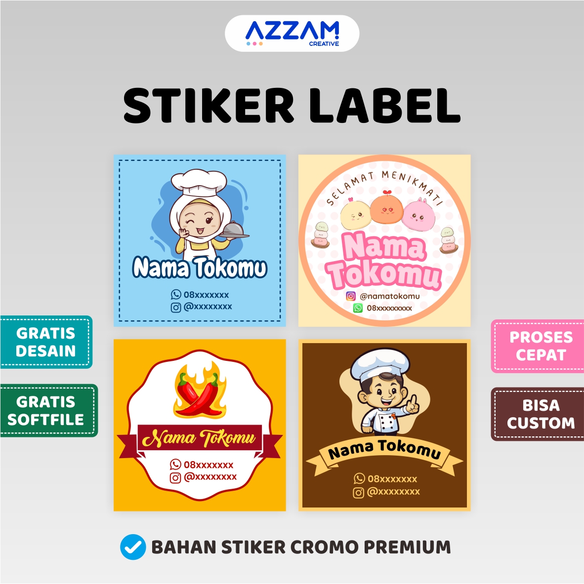 PAKET 100 PCS - STIKER LABEL STICKER LABEL STIKER CUSTOM STICKER CUSTOM STIKER LABEL MAKANAN