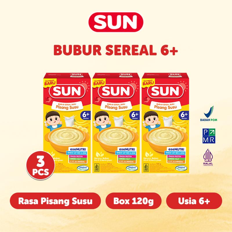 3 PCS - SUN Bubur Bayi 6+ Pisang Susu Ekonomis 120 Gr