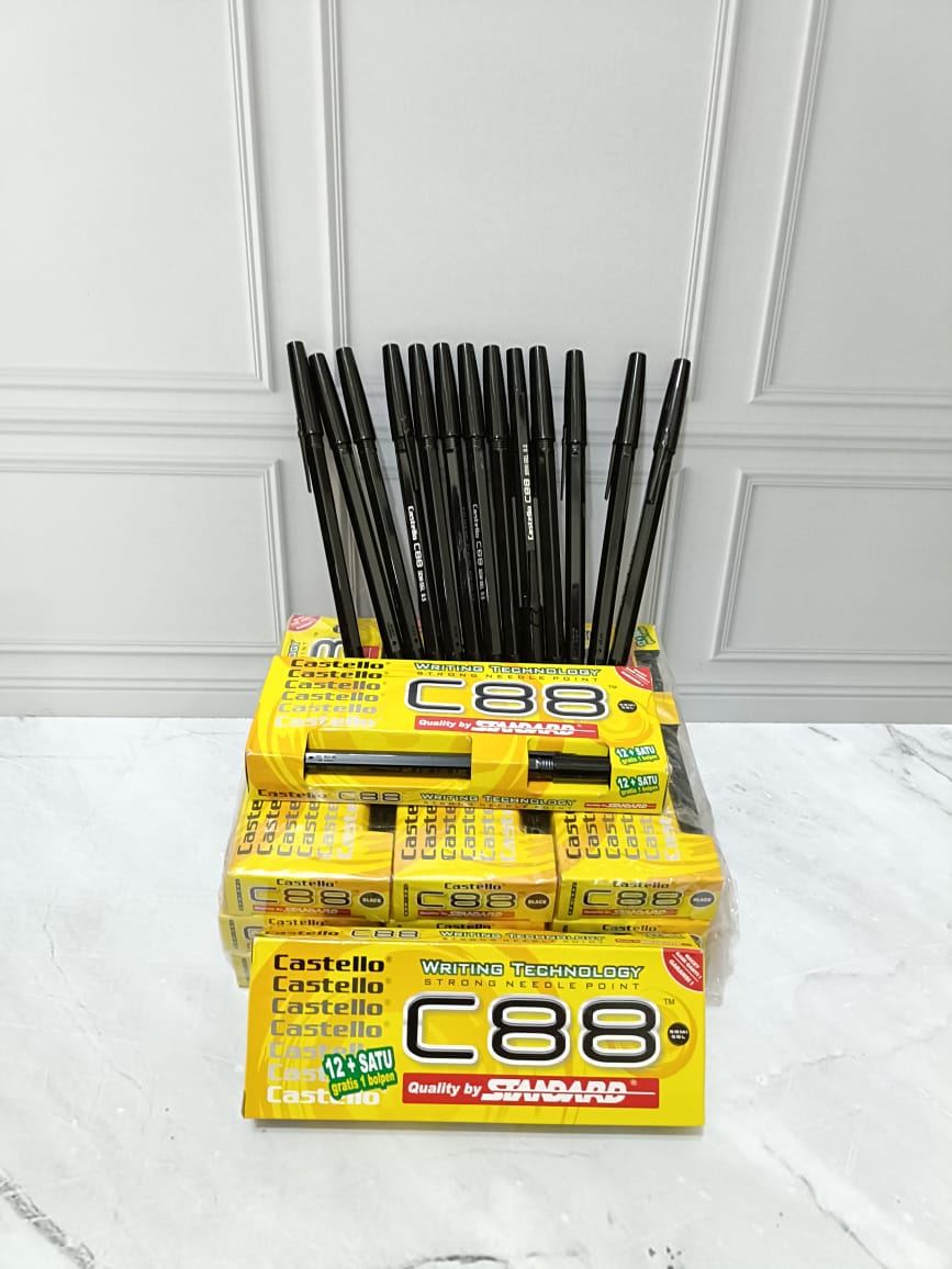 PROMO 12+1 pcs Pulpen STANDARD pen C88 warna HITAM 0.5 mm Castello murah