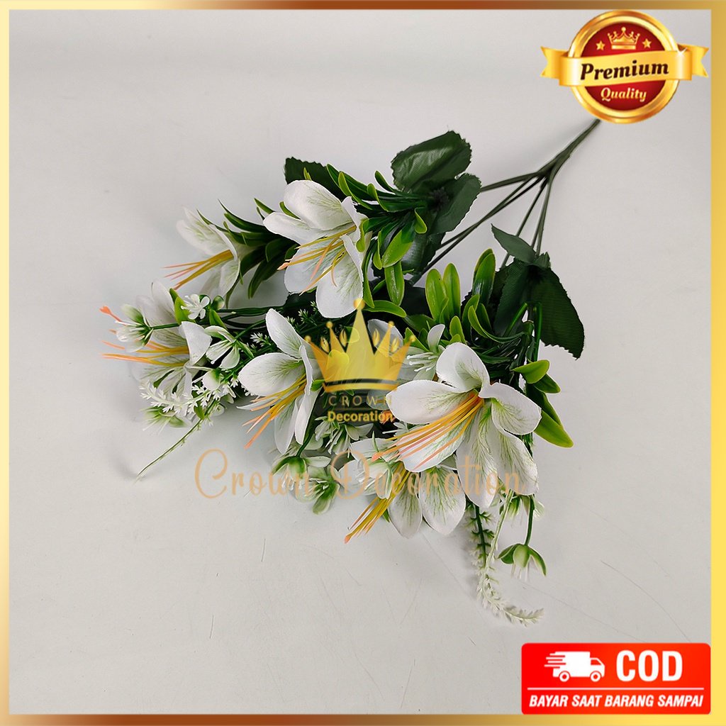 Bunga Kamboja Cabang 7 - Bunga Lily plastik Imitasi bunga mawar sedap malam artificial untuk dekorasi kamar dekorasi Cafe rumah dan dekorasi wedding atau dekorasi pelaminan Import premium termurah aritificial palsu plastik