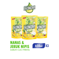 [Paket isi 3] EKONOMI Power Liquid Sabun Cuci Piring Nanas & Jeruk Nipis Pouch 650ml