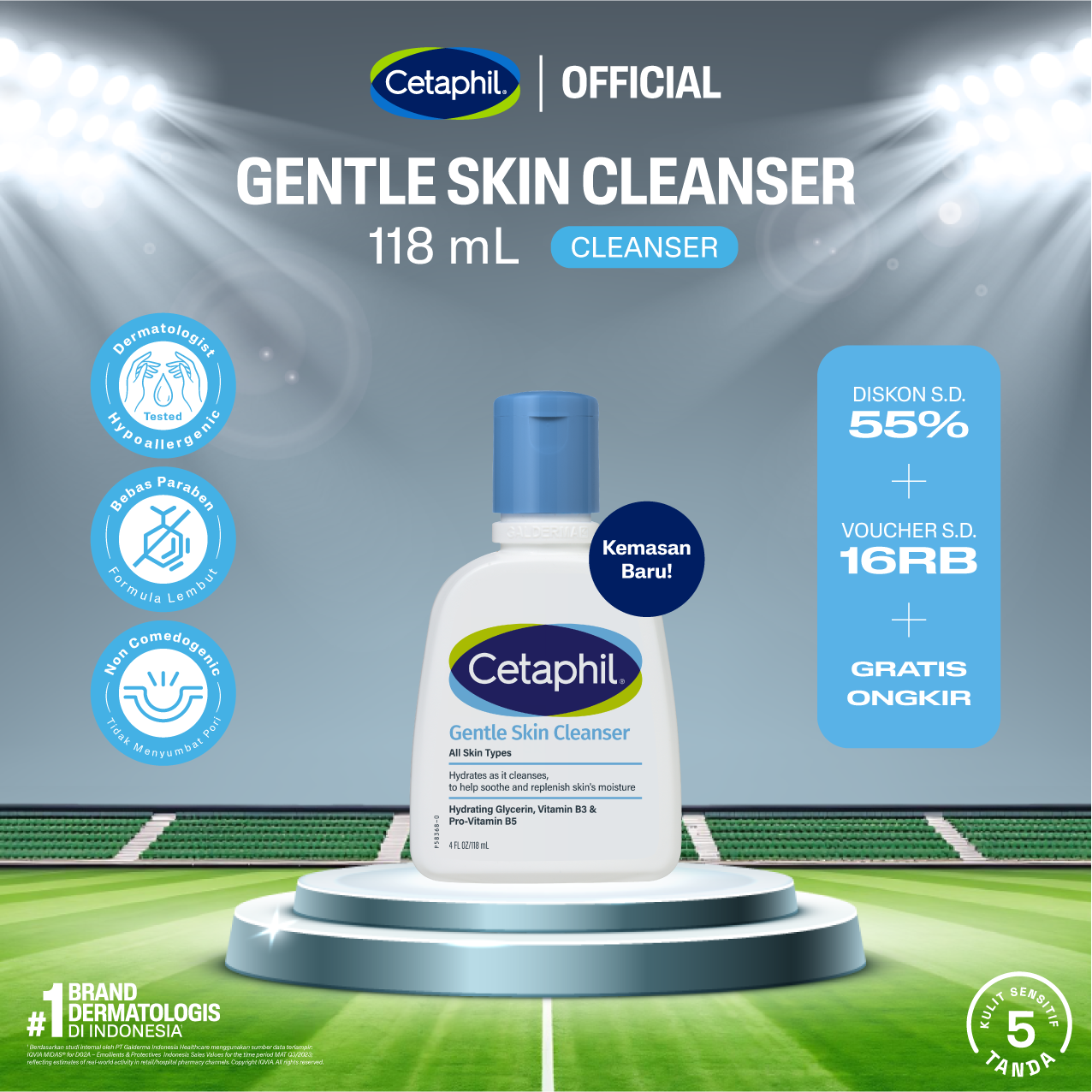 Cetaphil Gentle Skin Cleanser 118 ml dengan Propylene Glycol Sabun Pembersih Muka Untuk Segala Je...